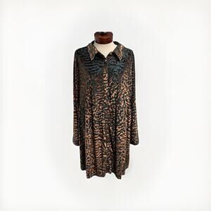 Jodifl Velvet Burnout Button Down Dress Womens 2X Animal Print Tiered Green Gold